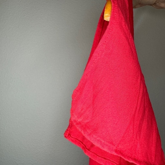 Lulus Sea Day Red Skater Tie Front Short Sleeve Plunging Neckline Mini Dress - Picture 9 of 10